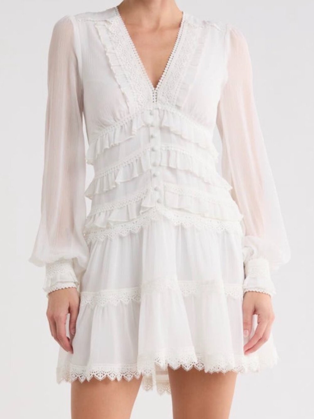 AllSaints Zaphia Long Sleeve Babydoll Minidress White Dress 2 XS X-Small NWT